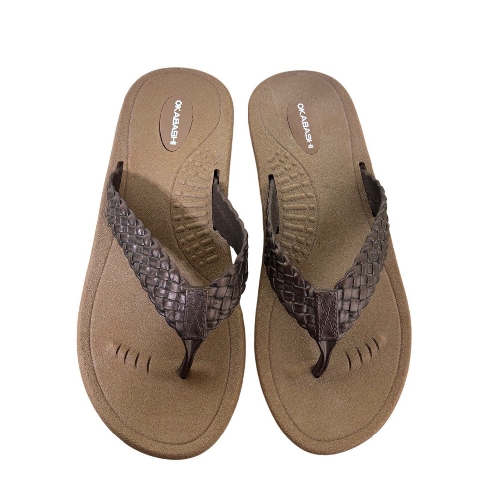 Okabashi Baha Flip Flop Sandals Women Medium 6.5-7 Brown Braided Thong Sandals